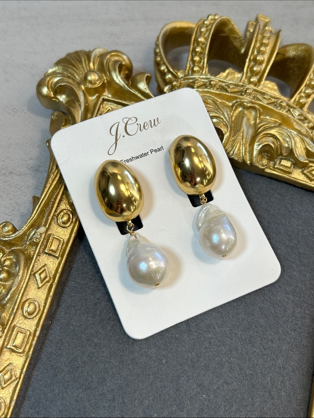 J. Crew Gold and White Freshwater Pearl Drop Earrings
